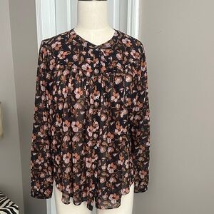 LOFT Black and Coral Floral Blouse